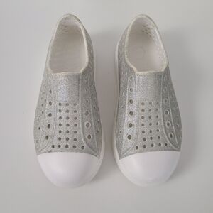 Silver glitter white slip-ons